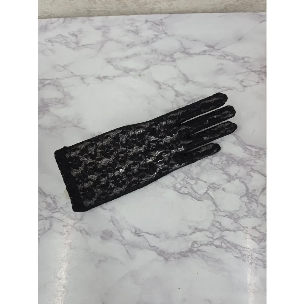 Lord & Taylor Vintage Black Lace Wrist Dress Gloves Women Accessories